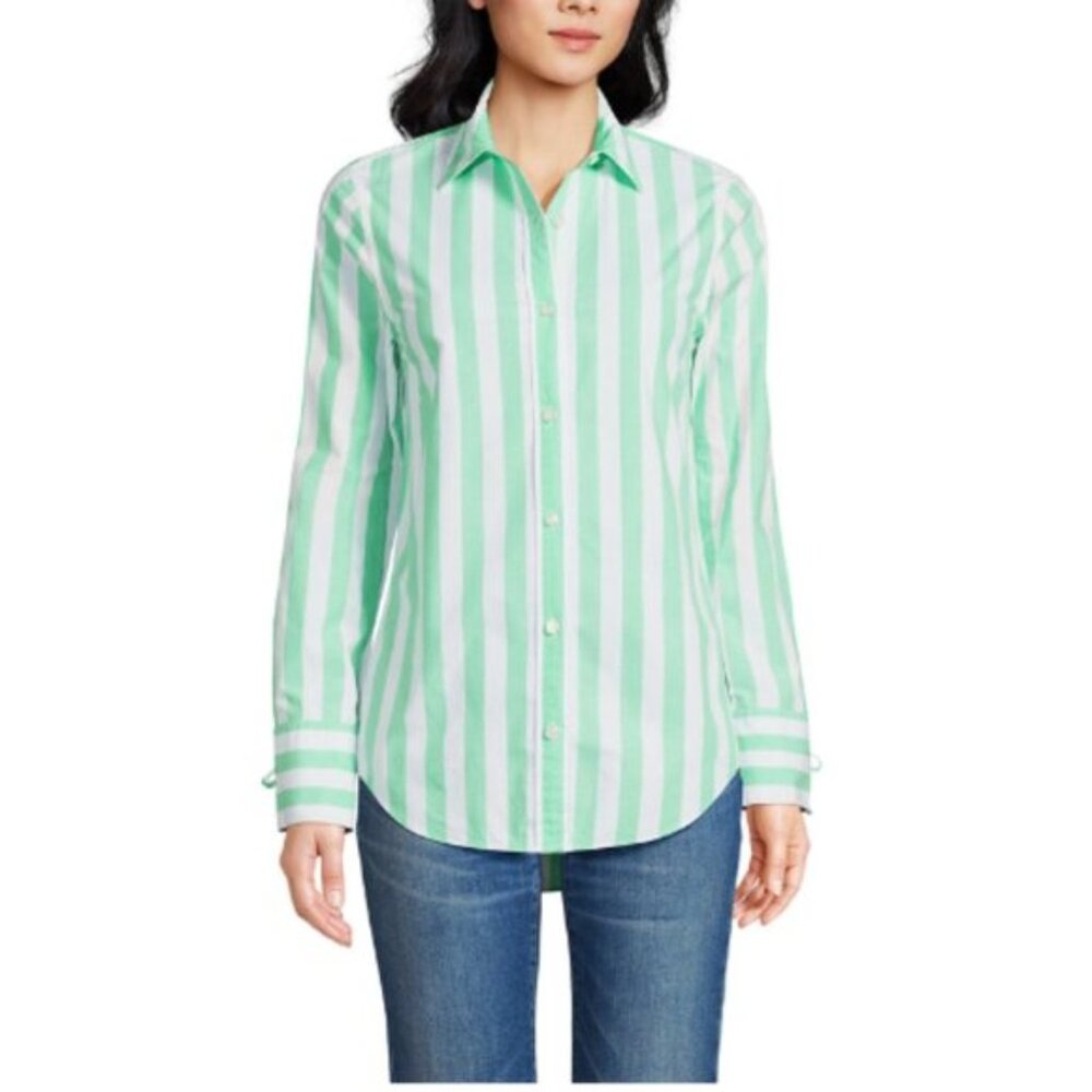 Land's End Women's Poplin Tie Sleeve Button Down Shirt Size Large